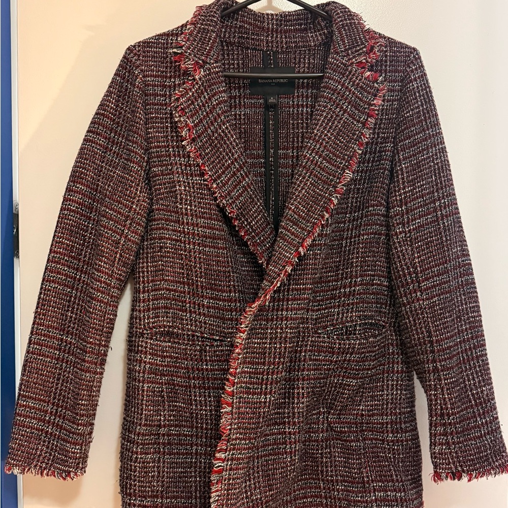 BANANA REPUBLIC Red-White-Black Tweed Blazer with Tailored Fit